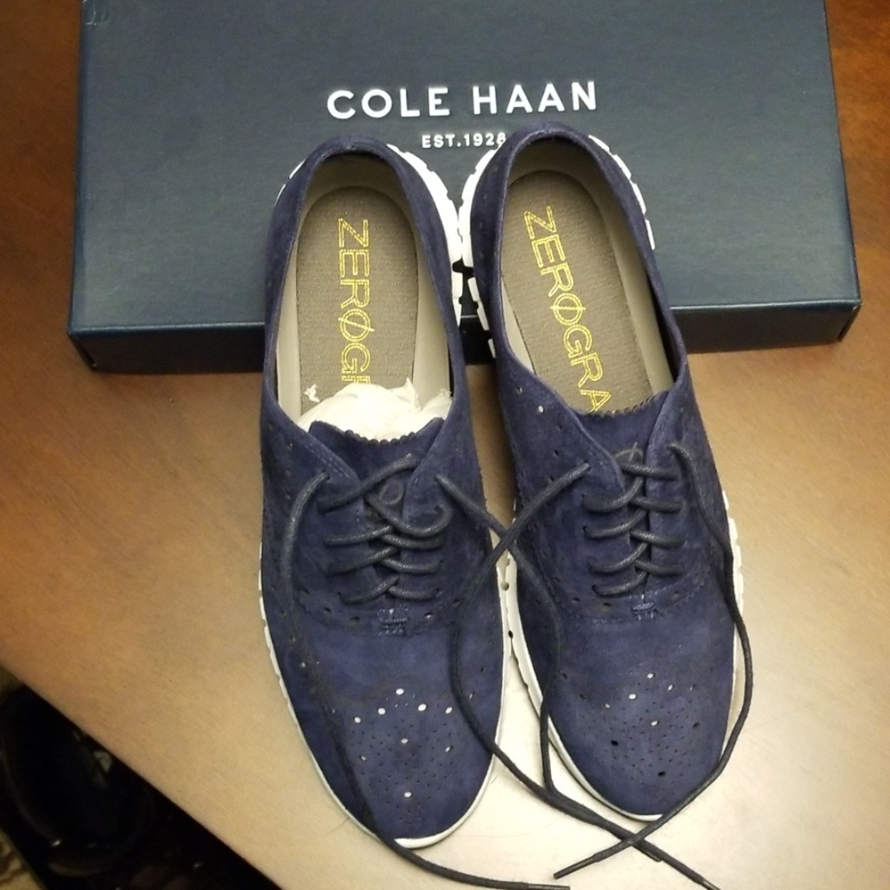 NIB Navy Suede ZeroGrand Wingtip Oxfords